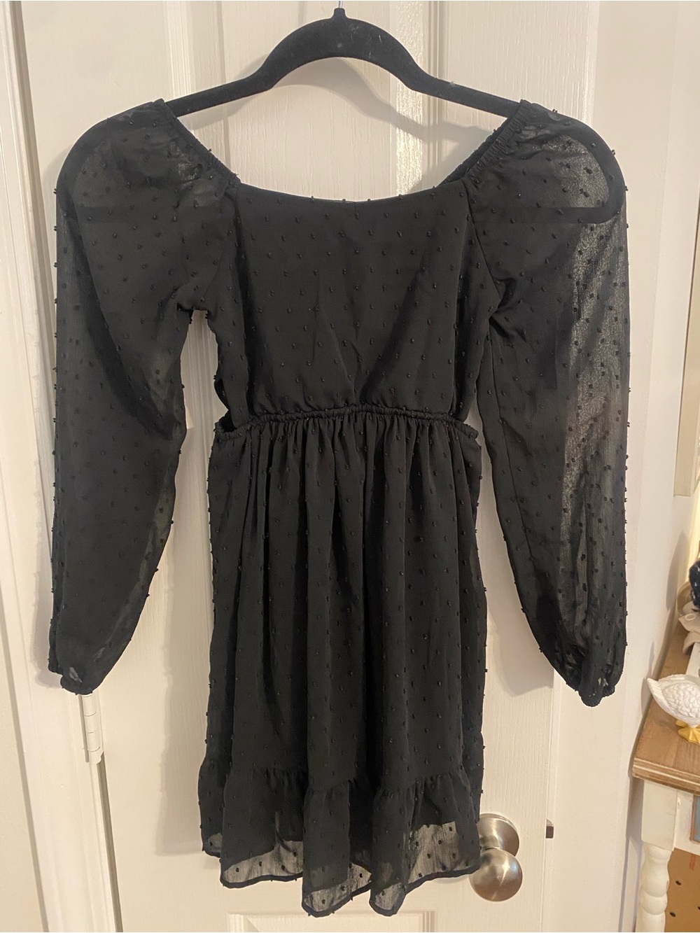 Eyeshadow Black Swiss Dot Puff-Sleeve Dress